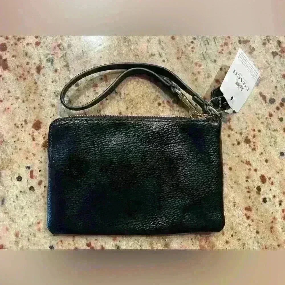 Coach Corner Zip Wristlet Wallet Pebbled Black Leather NEW WITH TAGS - Picture 5 of 11